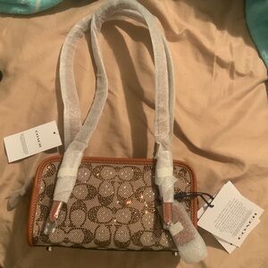 Coach Signature Brown and Tan Shoulder Bag